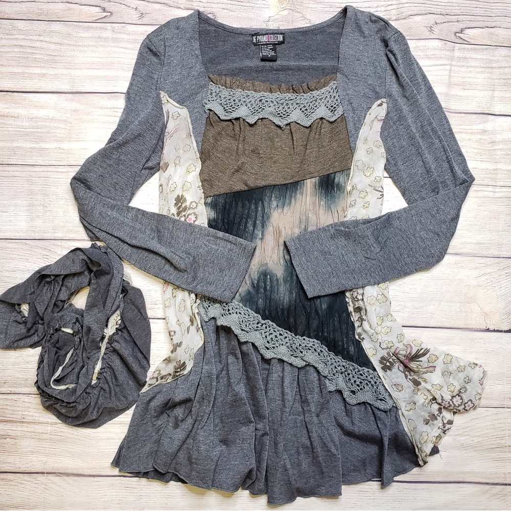 Steampunk Concert Festival Long Sleeve 80% Cotton Knit Dress Mix Media Tunic